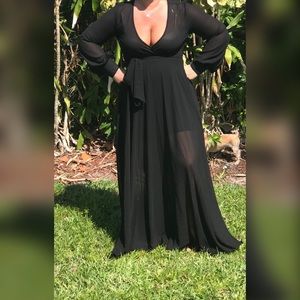 Black Long Maxi Dress 👗 Chiffon S M XL